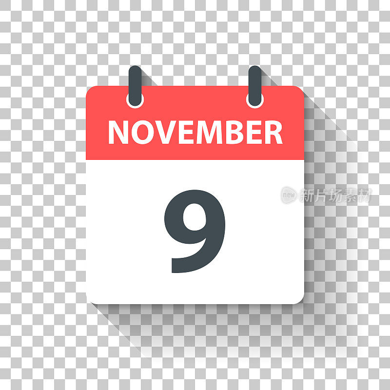November 9 - Daily Calendar Icon in flat design style